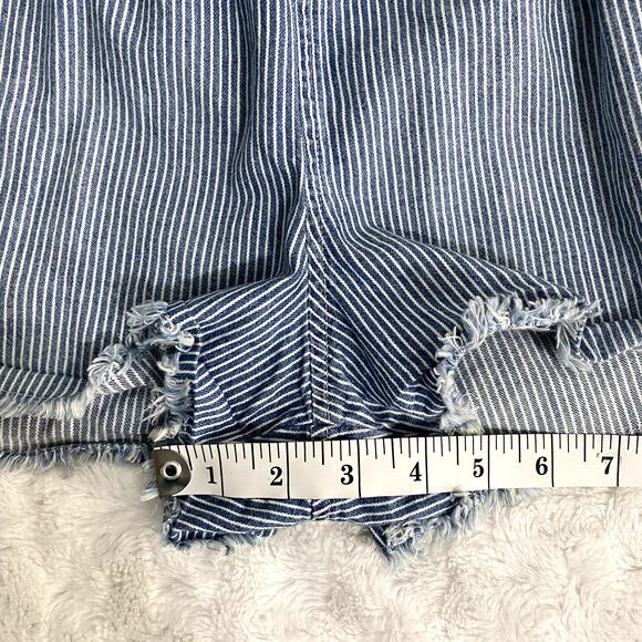 Aerie Blue Striped Chambray Pull-on Raw Hems Summer Beach Boho Shorts M - Picture 7 of 7